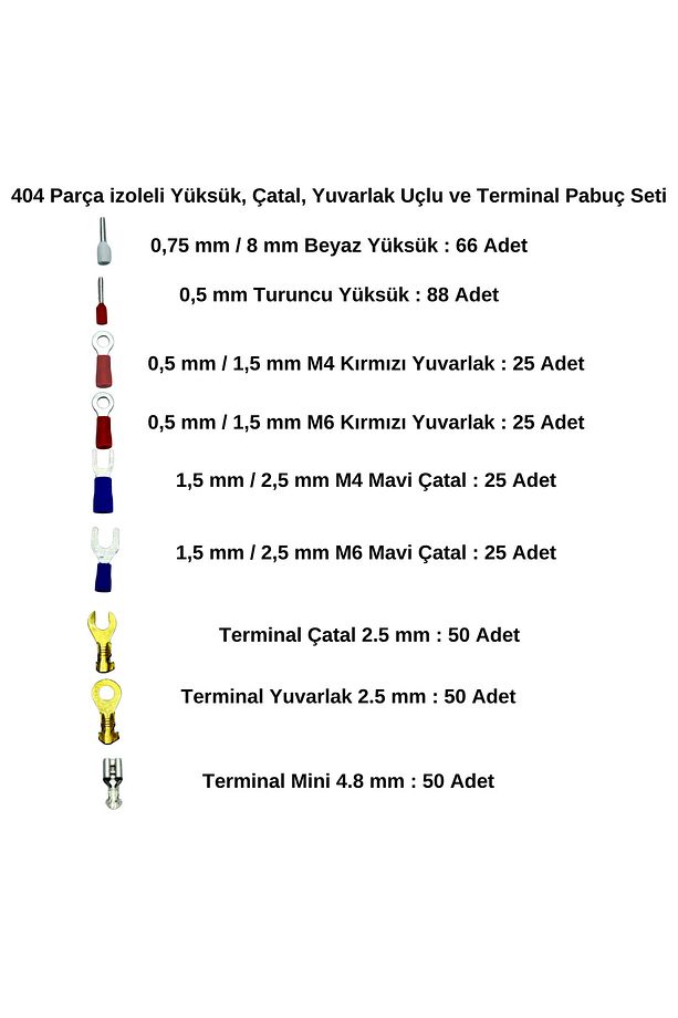404 Parça Izoleli Yüksük, Çatal, Yuvarlak Uçlu Ve Terminal Pabuç Seti - 3