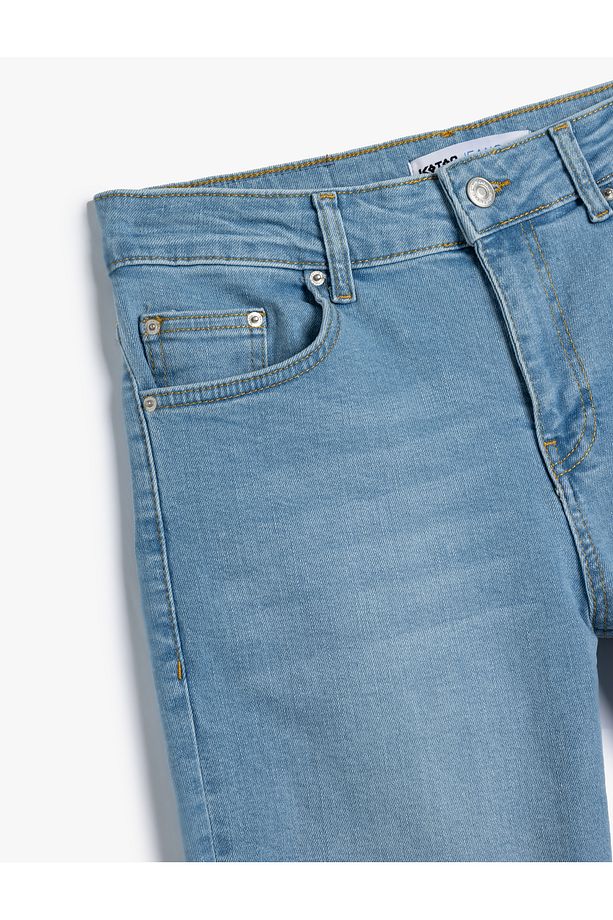 Slim Fit Kot Şort Bermuda Cep Detaylı Pamuklu - 3