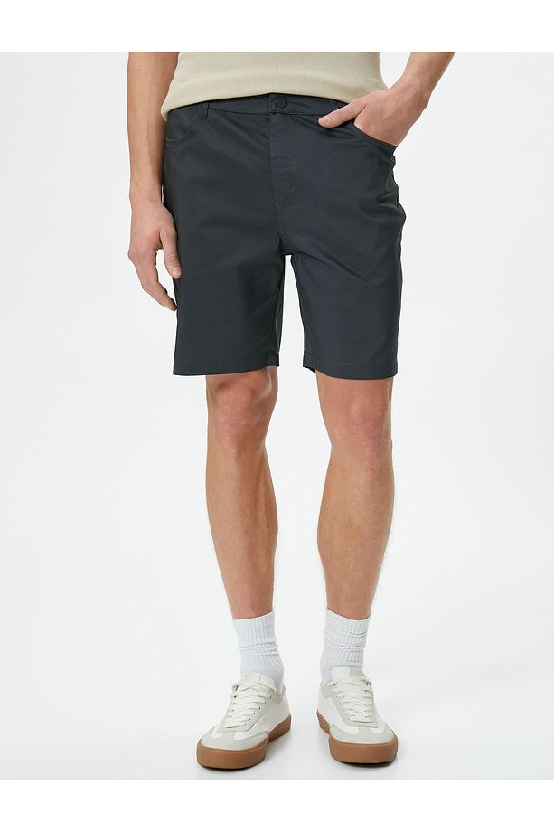 Kumaş Şort Slim Fit Düğmeli Cep Detaylı - 3