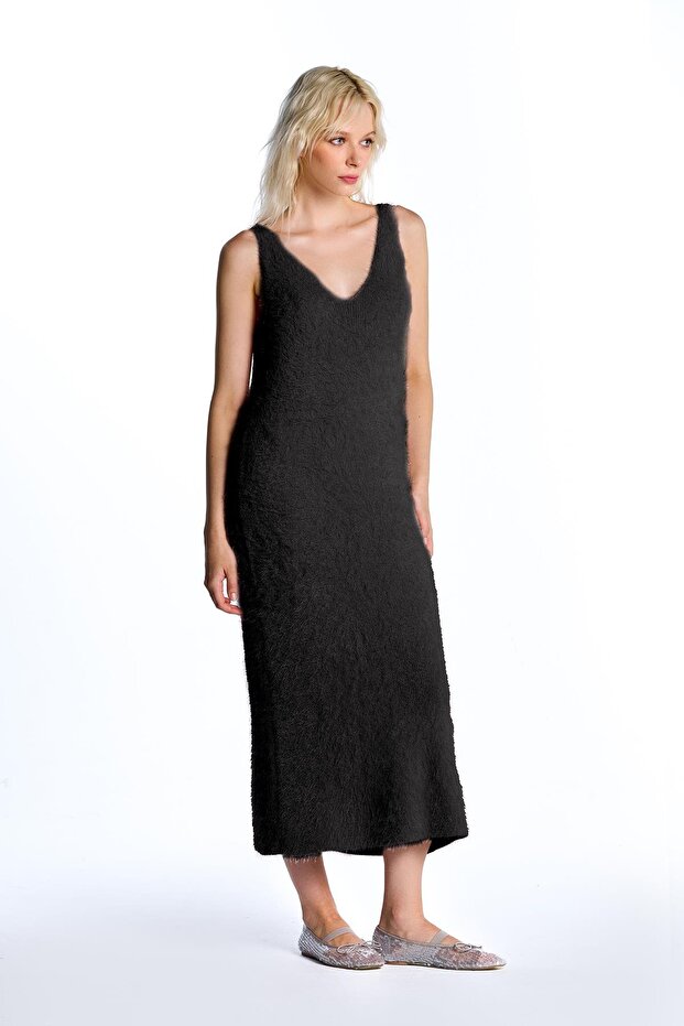 Siyah Triko Elbise - 4