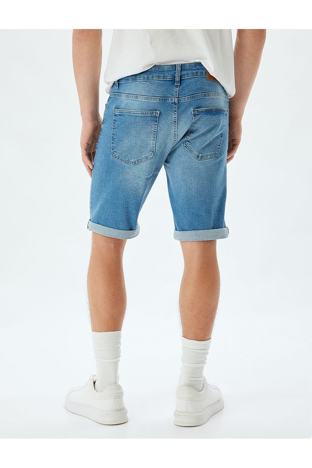 Slim Fit Kot Şort Bermuda Cep Detaylı Pamuklu - 4