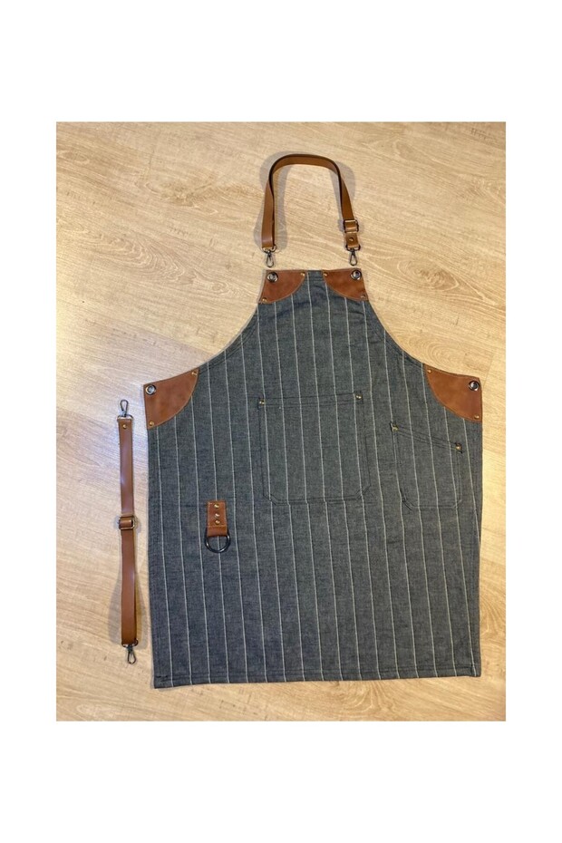 Adjustable in Length Leather Detailed Apron Alpaca for Cook Chef Waiter Barber