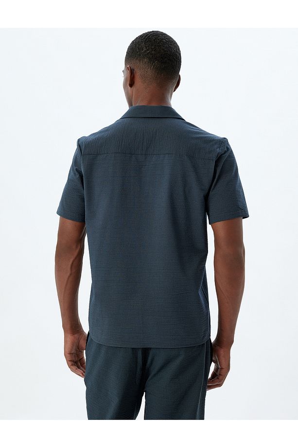 Kısa Kollu Gömlek Basic Dokulu Pamuklu Regular Fit - 4