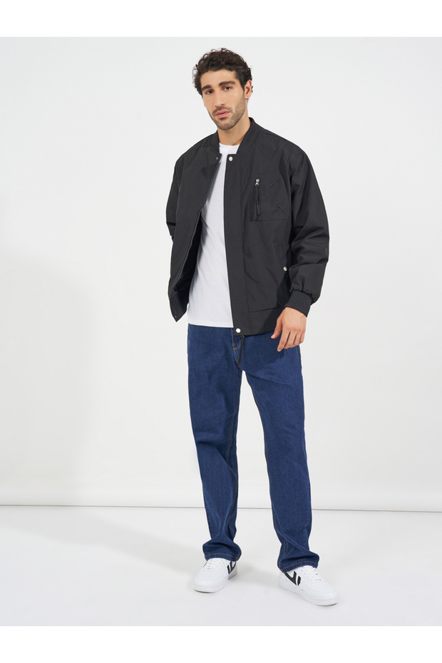 Pocket Zip Detail Lined Solid Bomber Jacket - 2