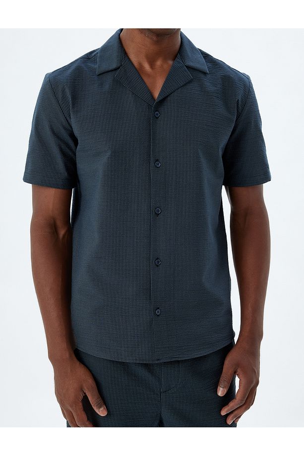 Kısa Kollu Gömlek Basic Dokulu Pamuklu Regular Fit - 5