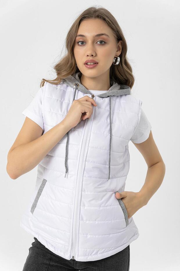 Combed Cotton Hooded Puffer Vest