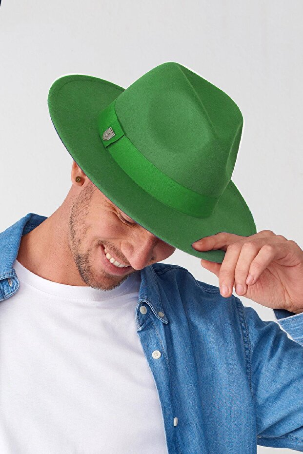 Men's Adjustable Light Green Fedora Hat - 2