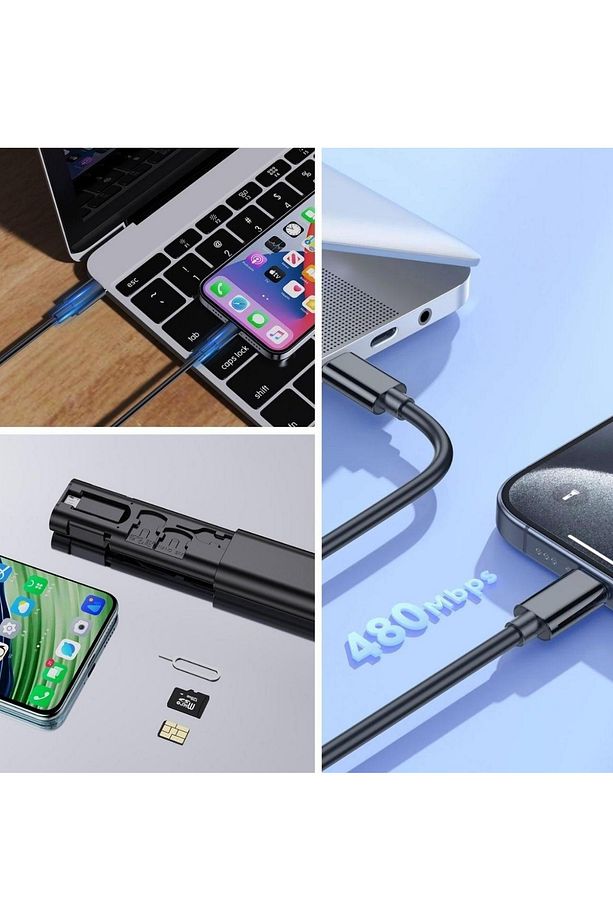 Kutulu Otomatik Bas Aç Type-c Micro Lightning Usb Sim kart Açma Aparatlı Dönüştürücü Kablo Seti - 3