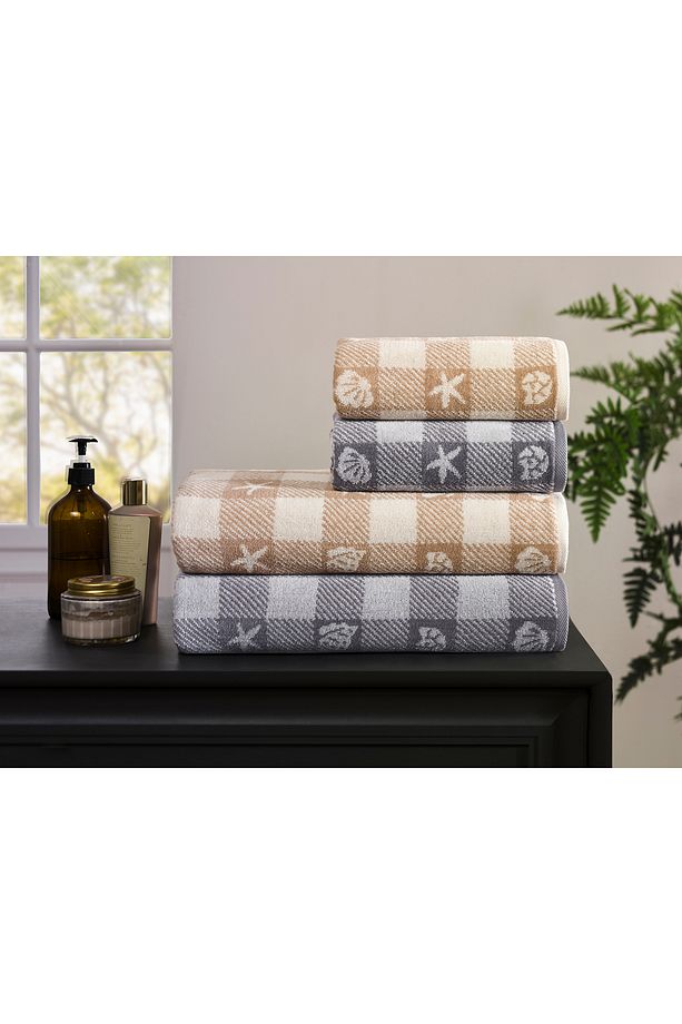 Özdilek Shell Plaid Kadife Havlu Seti - 2