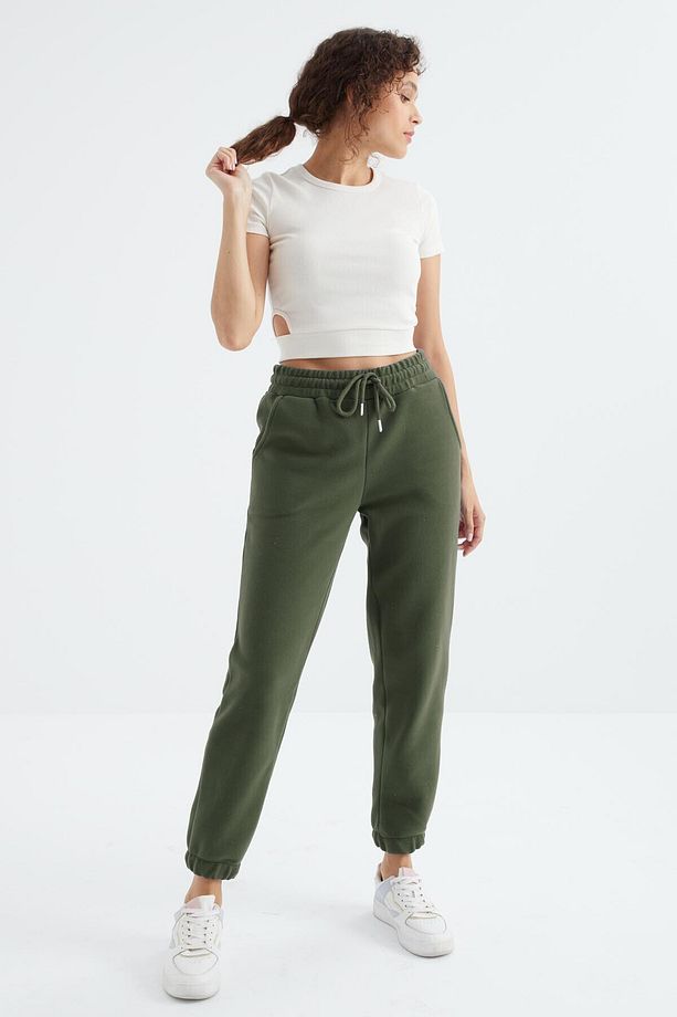 Çağla Yüksek Bel Basic Bağcıklı Jogger Polar Kadın Eşofman Alt - 94622 - 1