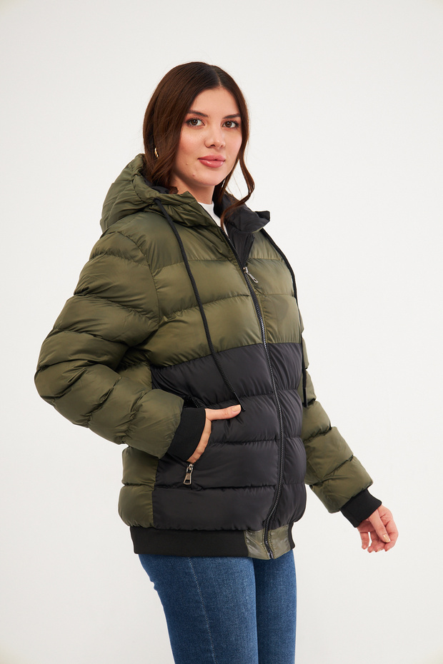 Women's Jesika Fabric Garnished Zippered Hooded Puffer Jacket