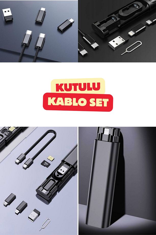 Kutulu Otomatik Bas Aç Type-c Micro Lightning Usb Sim kart Açma Aparatlı Dönüştürücü Kablo Seti - 1