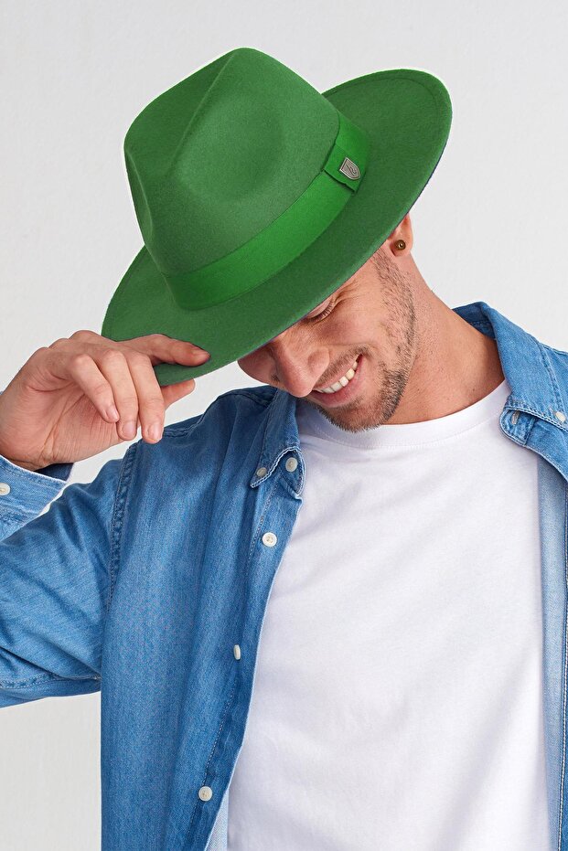 Men's Adjustable Light Green Fedora Hat - 1