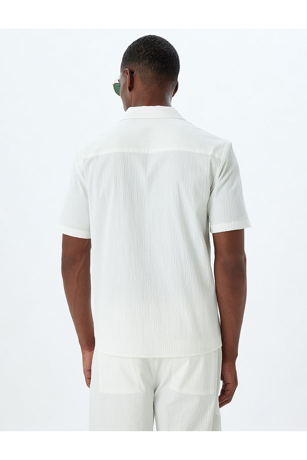 Kısa Kollu Gömlek Basic Dokulu Pamuklu Regular Fit - 4