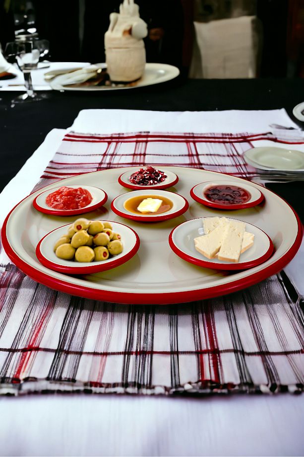 7 Parçabüyük Boy Emaye Kahvaltı Seti, Sunum, Kahvaltı Tabağı, Reçellik, Zeytin, Peynir Tabağı, - 5