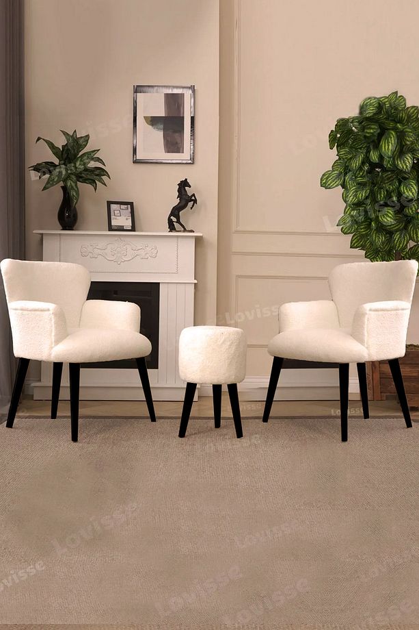 3lü Berjer Set Tekli Koltuk, Siyah Ayak + Puf Kış Bahesi, Ofis, Bekleme, Güzellik Merkezi, Çay Seti - 2