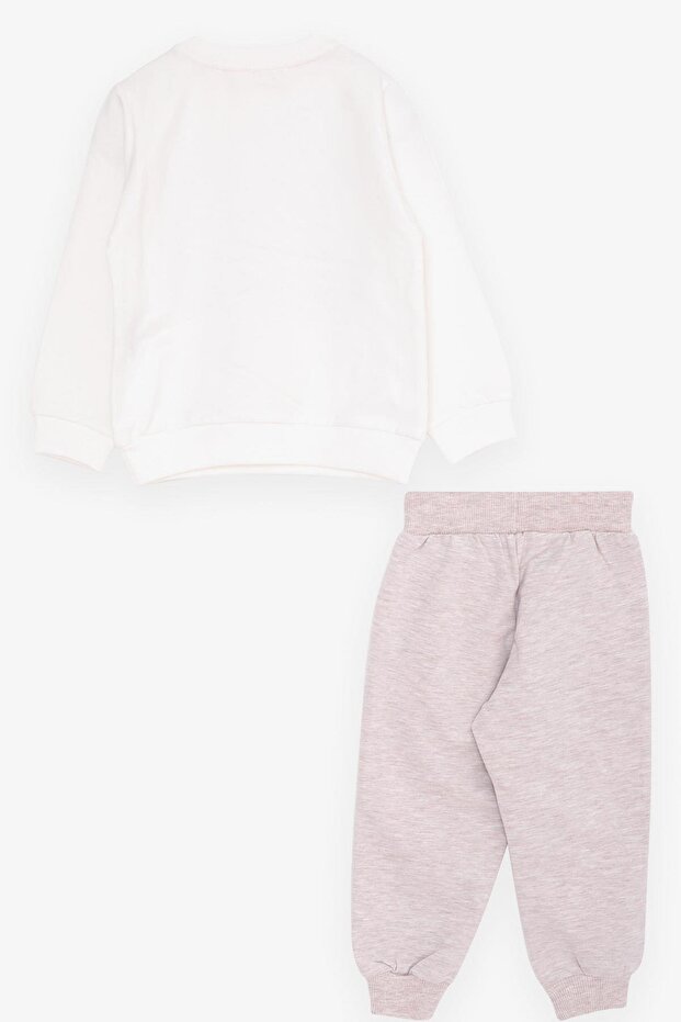 Kız Çocuk Eşofman Takımı Simli Tavşancık Baskılı 1.5-5 Yaş, Ekru - 2