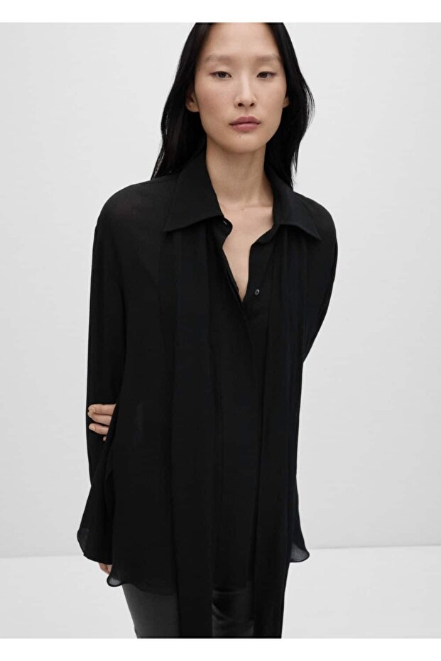 Halbtransparentes Hemd mit Bindedetail - 1