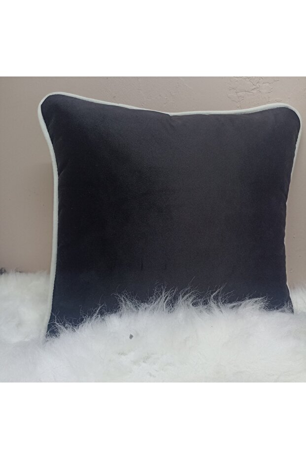 غطاء وسادة منقوش باللون الأسود - 2