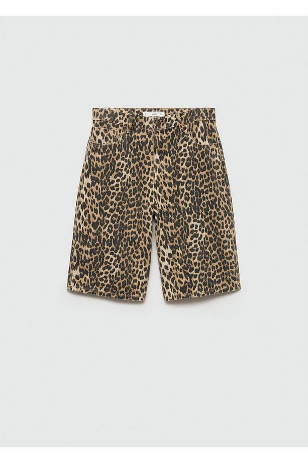 Leopar Desenli Yüksek Bel Bermuda Şort - 3