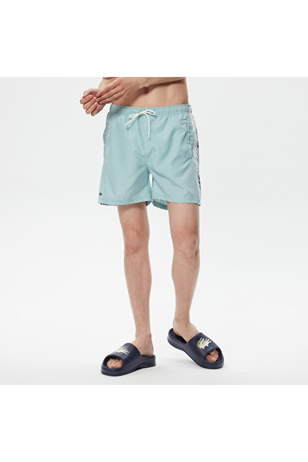 Erkek Regular Fit Baskılı Mavi Mayo Şort - 3