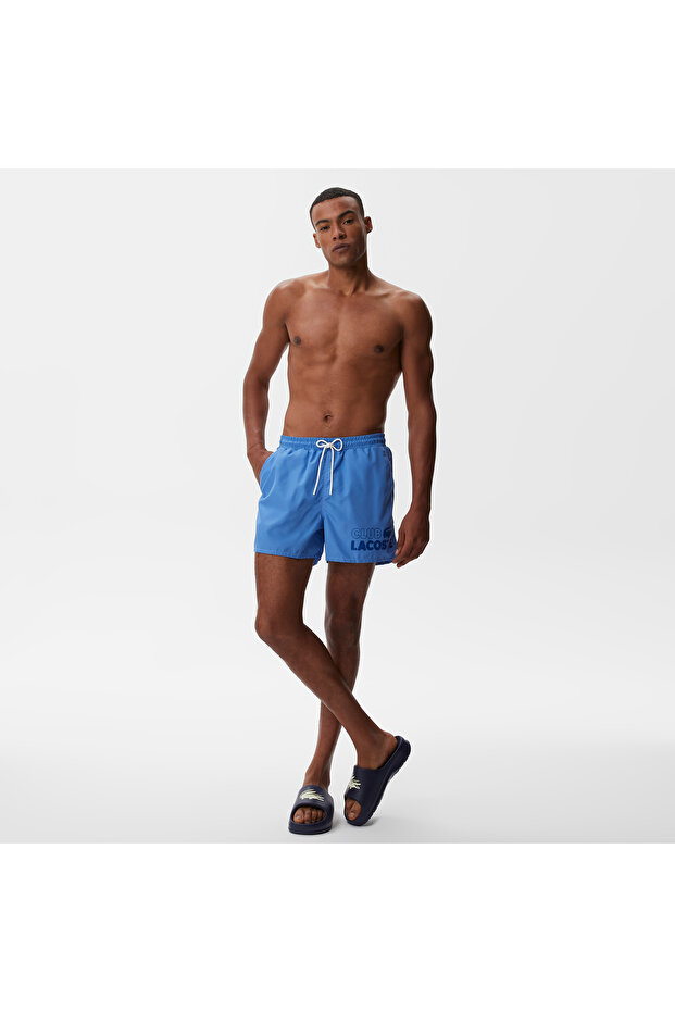 Erkek Baskılı Mavi Mayo Şort - 1