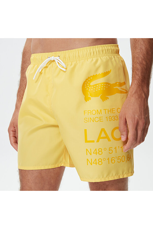 Erkek Baskılı Sarı Mayo Şort - 5