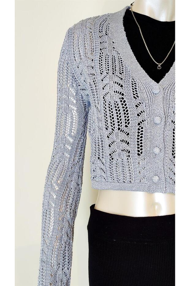 60184 سترة صوفية بنمط مخرم ورقبة على شكل حرف V - 3