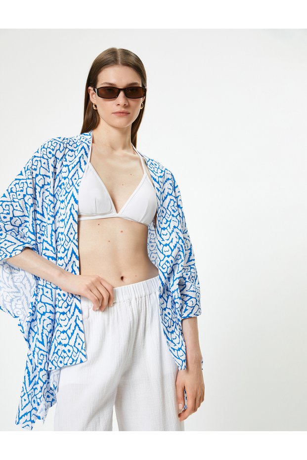 Oversize Kimono Short Wide Sleeves Viscose Fabric Ethnic Patterned