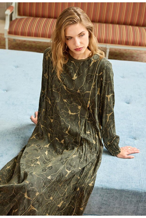 Khaki Zippered Jacquard Cupro Dress 36802 Khaki