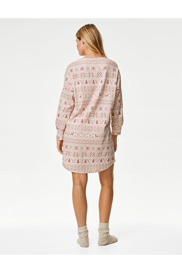 Yılbaşı Temalı Uzun Kollu Waffle Gecelik - 3