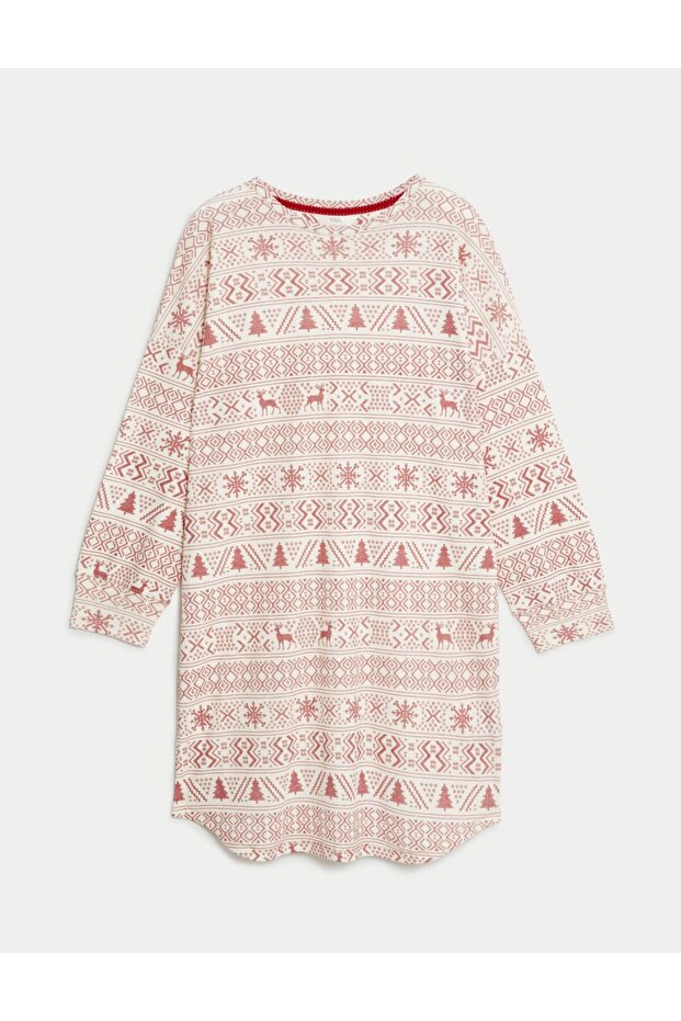 Yılbaşı Temalı Uzun Kollu Waffle Gecelik - 4