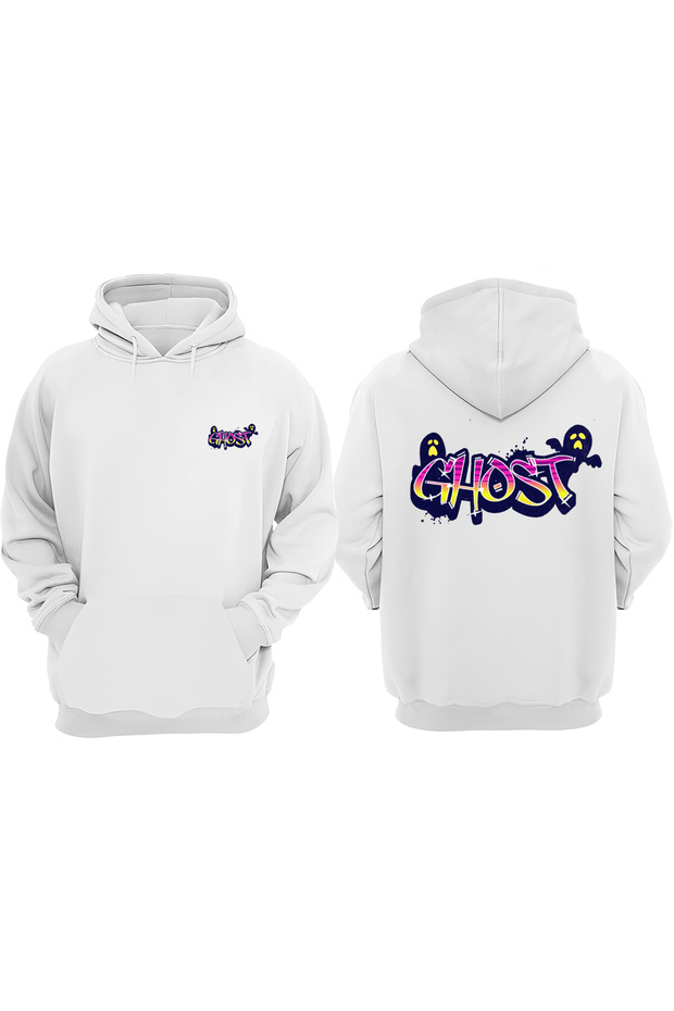 Unisex Ghost Graffiti Design Front Back Printed Regular Fit White Sweatshirt