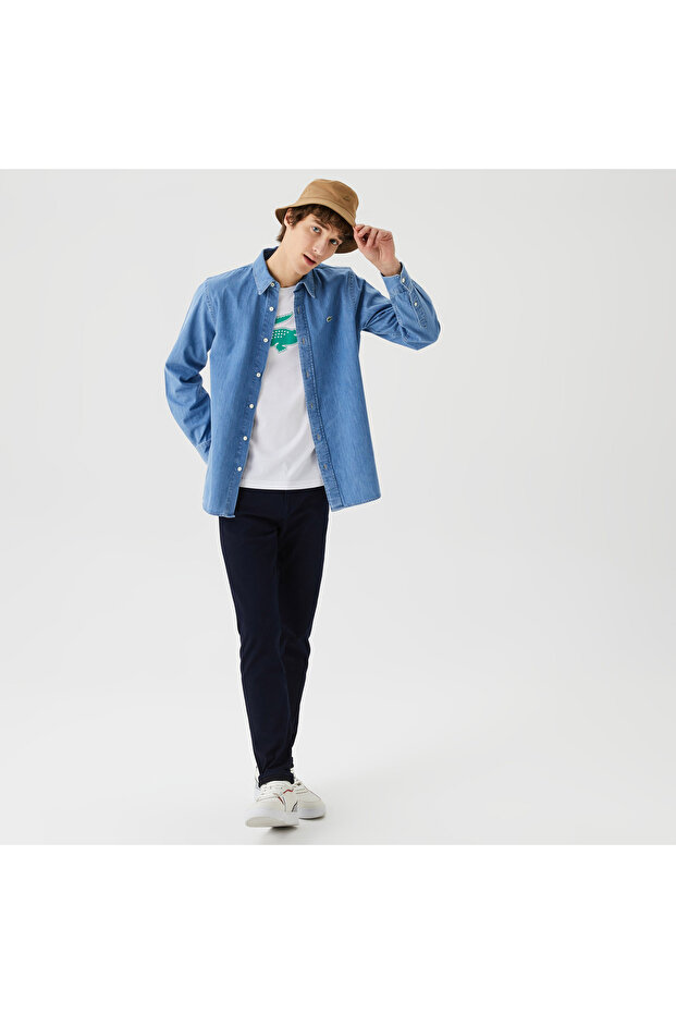 Erkek Regular Fit Denim Mavi Gömlek - 3