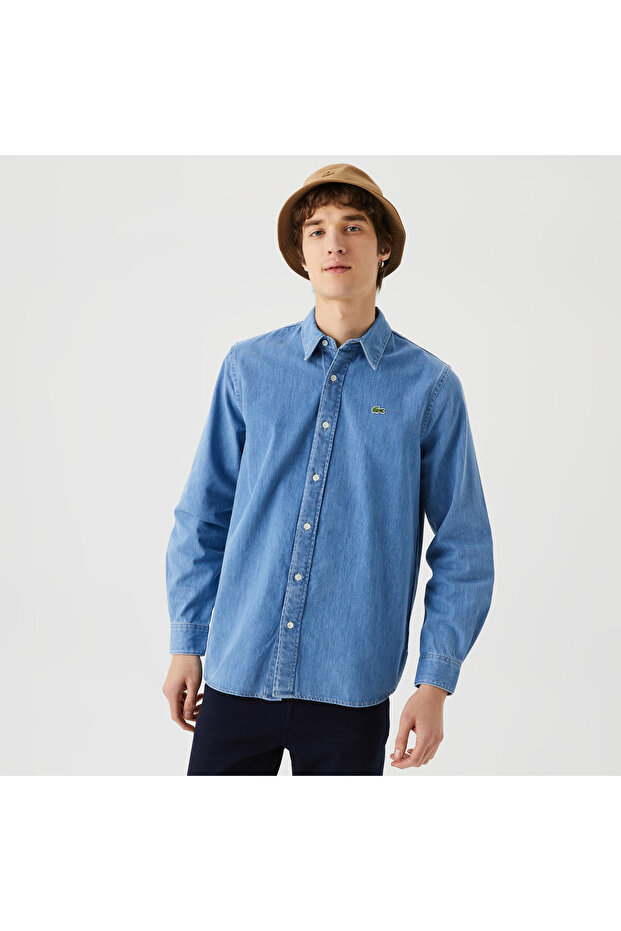 Erkek Regular Fit Denim Mavi Gömlek - 4