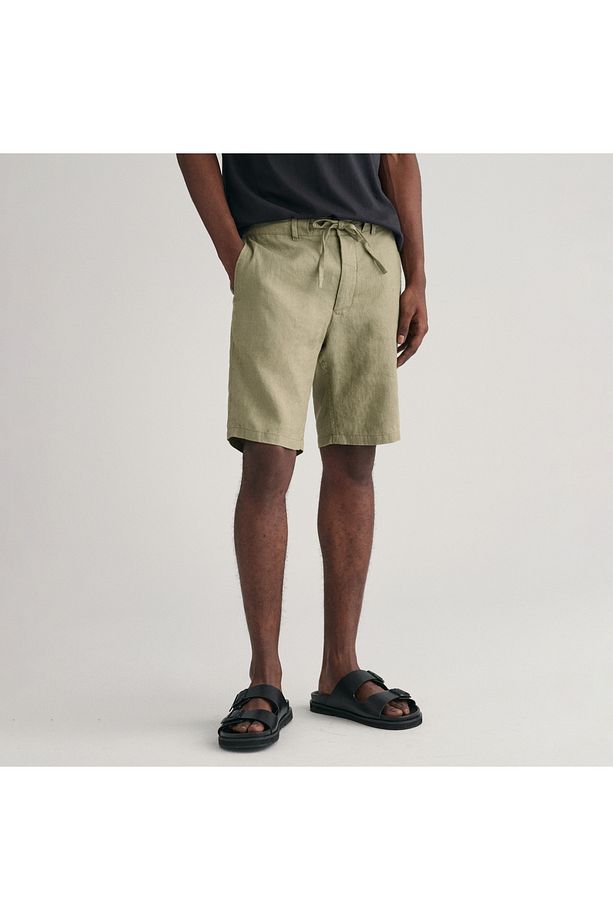 Erkek Yeşil Relaxed Fit Keten Şort - 5