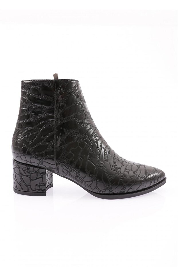 Si-07K Women's 22K Pointed Toe Heeled Ankle Boots Black Croco