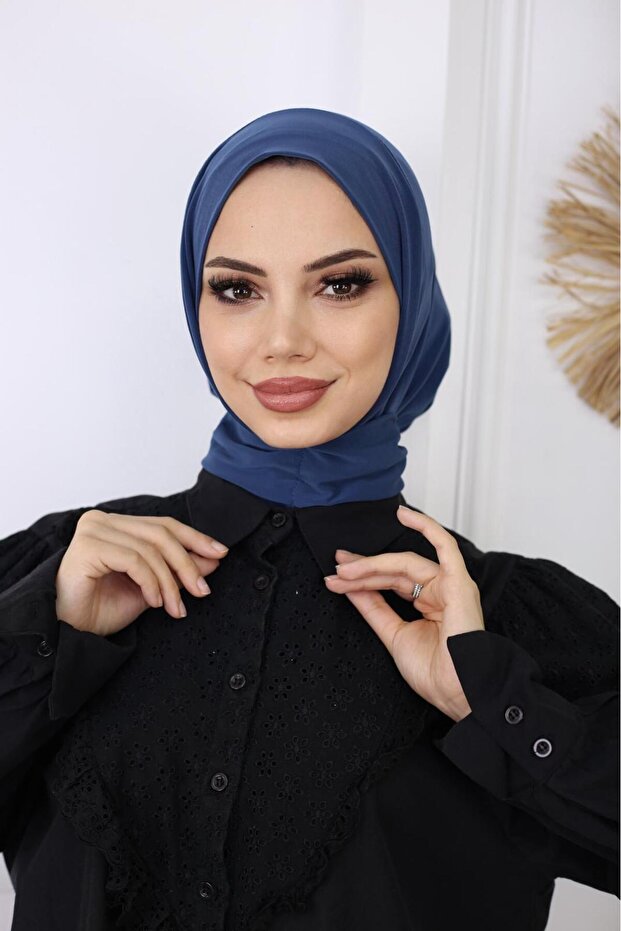 Çıtçıtlı Hijab Bone Indigo - 3
