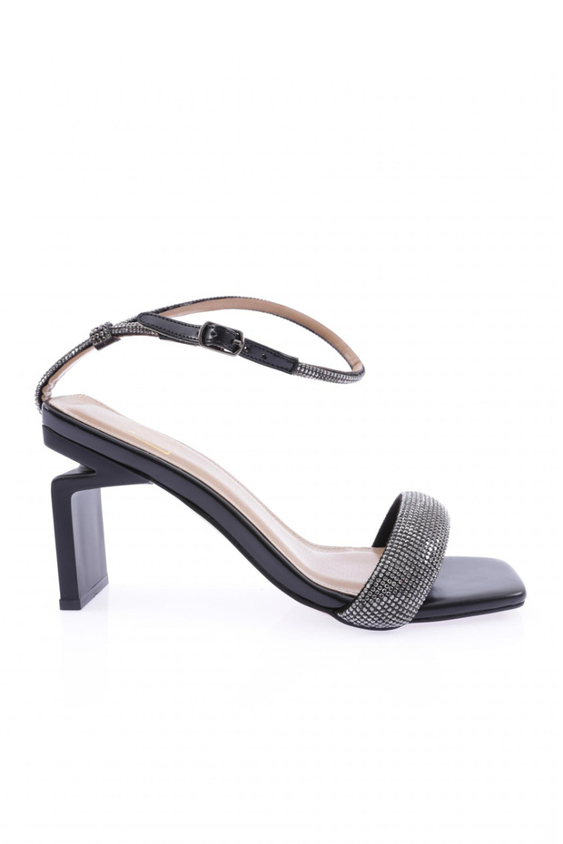 K9016 Women's Silver Stone Banded Ankle-Tied Heeled Sandals