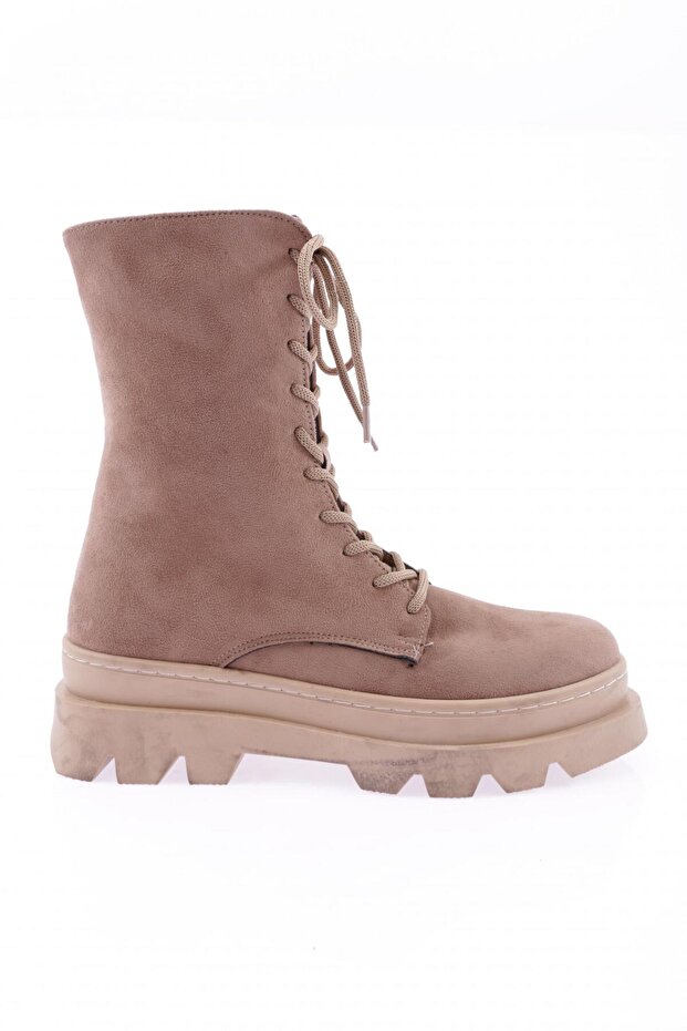 Kadın Bağcıklı Fermuarlı Bot Vizon Süet 8553232 - 1