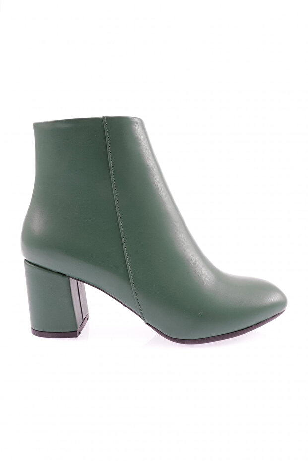Women's Pointed Toe Thick Heeled Boots Green Skin 2623336212262322