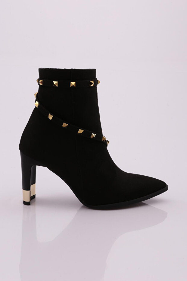 Women's Pointed Toe Trock Heeled Boots Black Suede 9133284