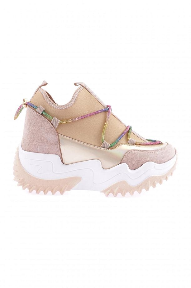 Kadın Mega Kalın Taban Simli Ip Detaylı Sneakers Ayakkabı Ten 361052831 - 1