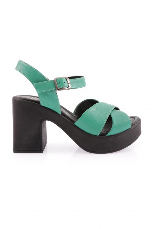 Cross Strappy Heeled Sandals Grass Green Genuine Leather 391113219