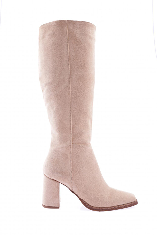 Beige Suede Women's Heeled Boots - Pointed Toe 43843285