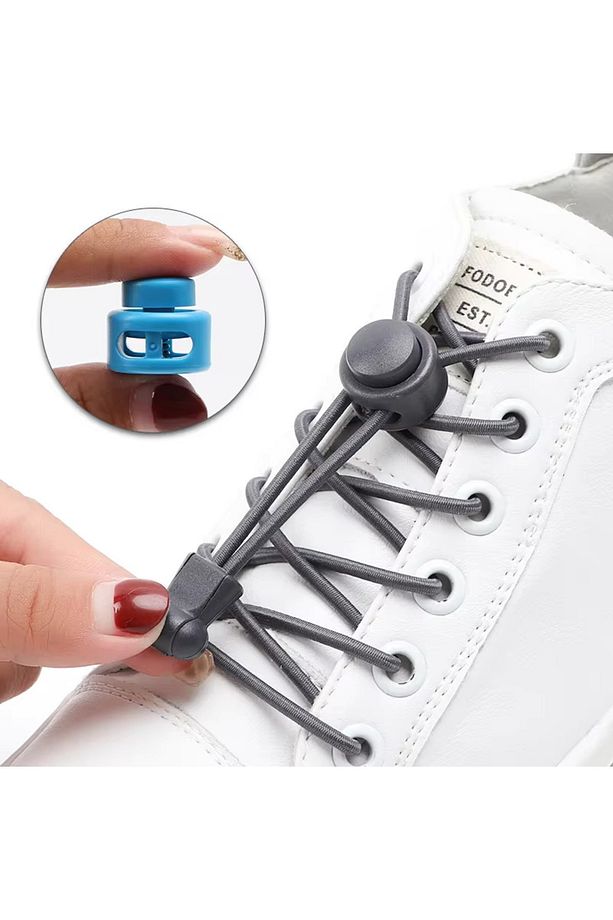 Akıllı Kilitli Elastik Ayakkabı Bağcığı / Elastic Shoelace White On Black Dots Round - 4