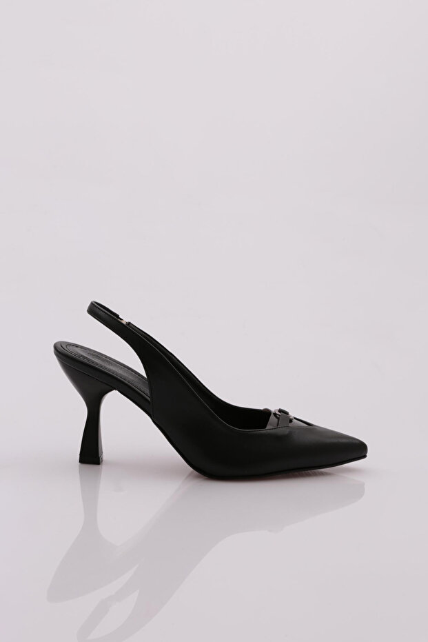 Women's Pointed Toe Transparent Detailed Accessory Heeled Shoes Black 143286