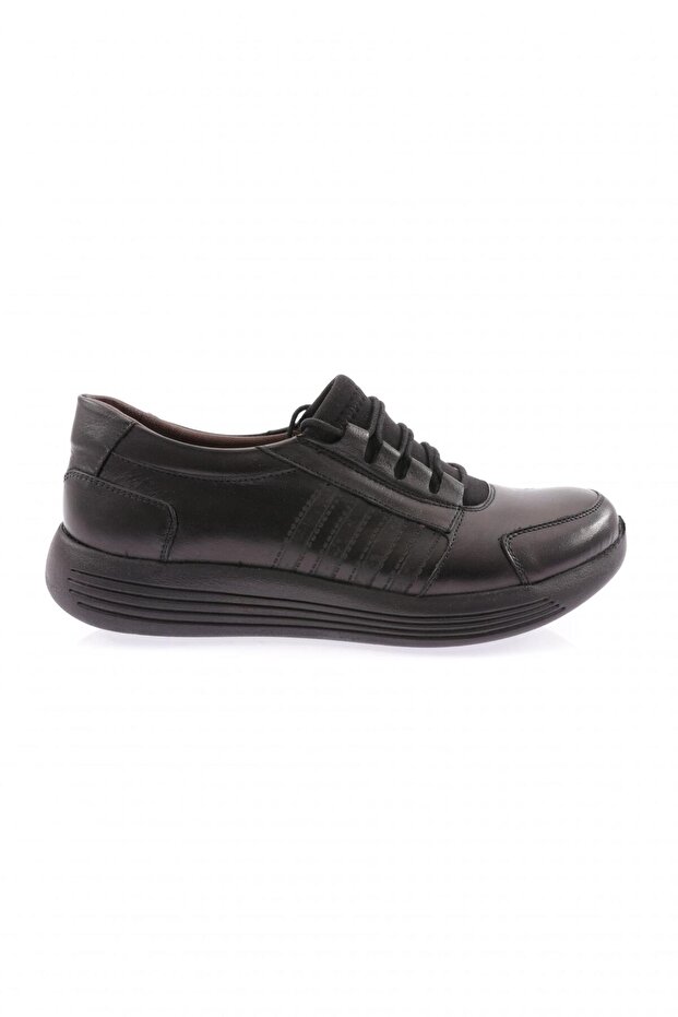 Women's Wedge Sole Rubber Laced Comfort Shoes Black Genuine Leather 21562617