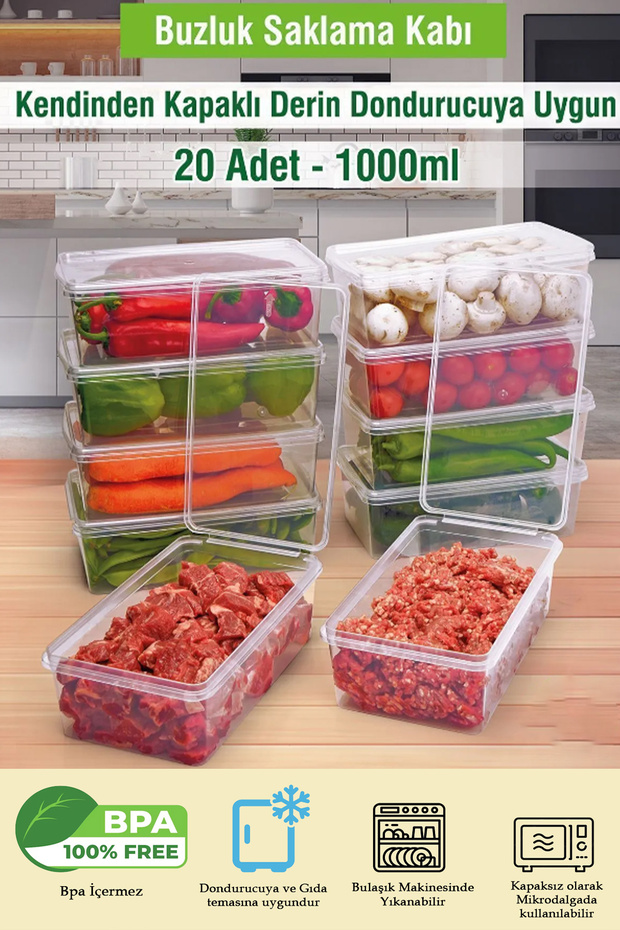 1 Liter 20 Pieces Self Lid, Locking, Suitable for Freezer Storage Container