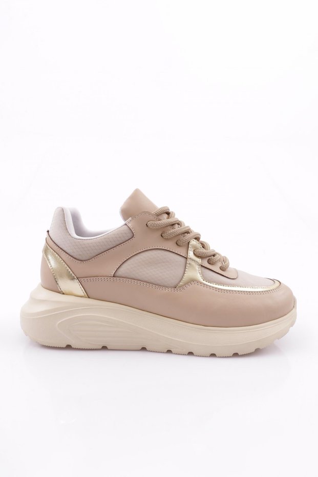 Women's Thick Sole Mesh Detailed Sneakers Shoes Beige 15299793118